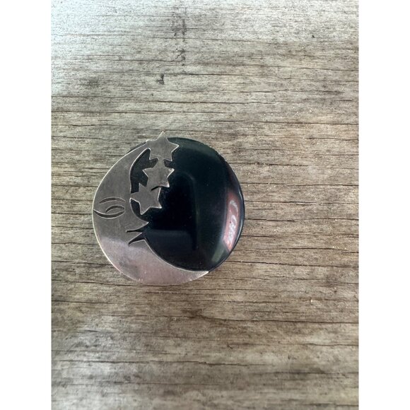 Vintage Mexican Sterling Silver 925 Moon and Stars Brooch Pendant With Black Ony - Picture 5 of 5